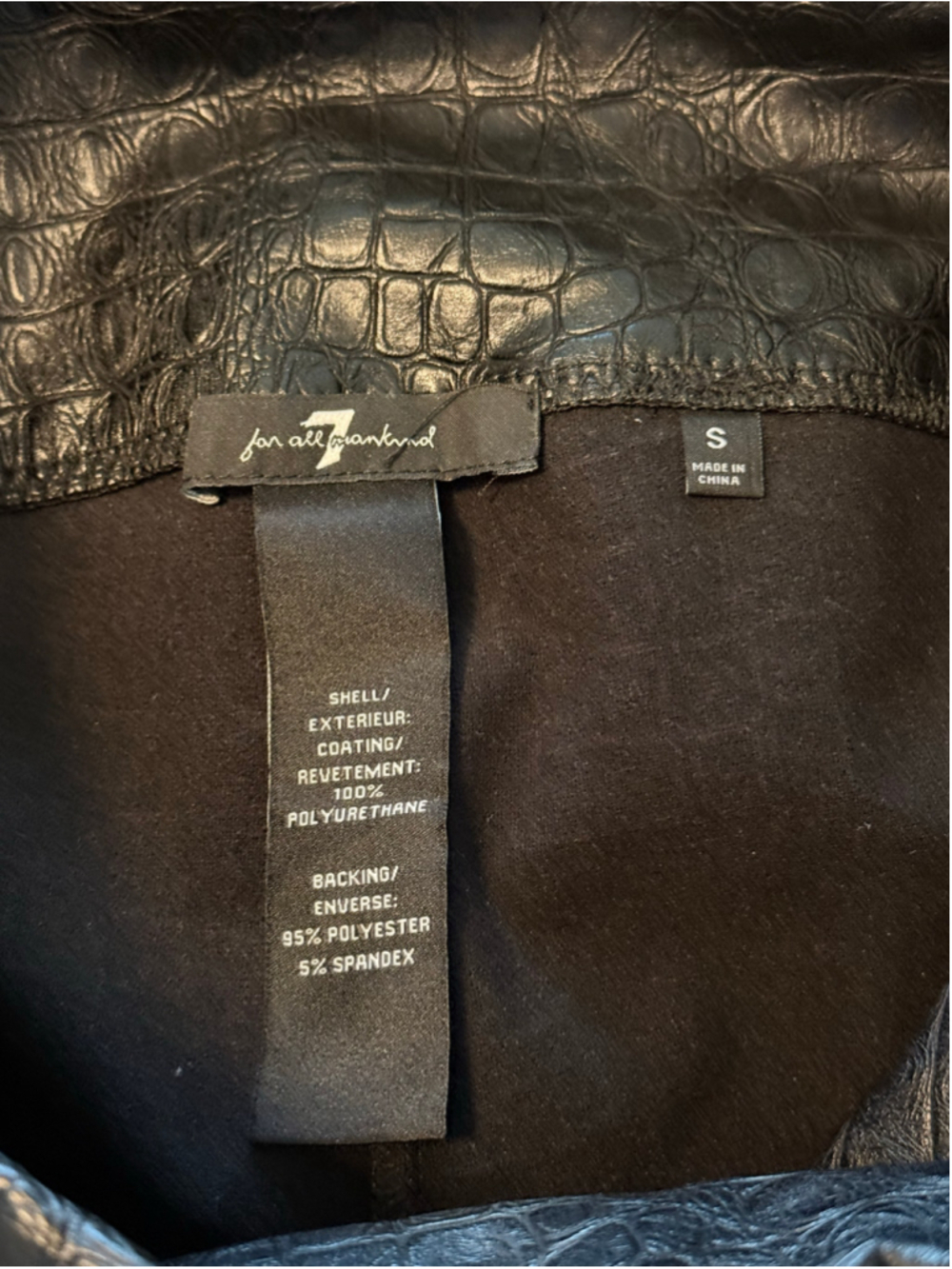 7 For All Mankind Croc Embossed Faux Leather Leggings Black Size S Small - Picture 6 of 10